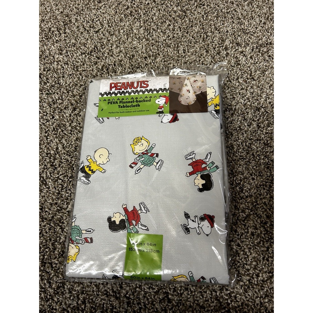 Peanuts Skating Christmas Peva Tablecloth‎ 60x84 Flannel Backed Easy Wipe Clean